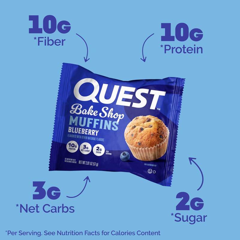 Quest Nutrition Blueberry Muffin, 10g Protein, 3g Net Carb, 2g