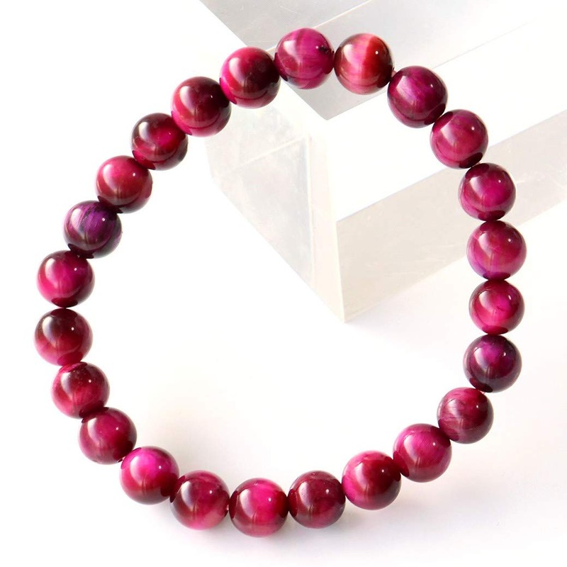 Gold Stone Pink Tiger Eye Bracelet, 0.3 inches (8 mm),