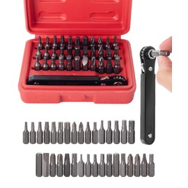 Bates- Mini Ratchet Set, 34 pcs, Cr-V Steel, 1/4" Low Profile Right Angle Screwdriver, 1/4 Bit Set, Red Storage Box, Screwdriver Bit Sets