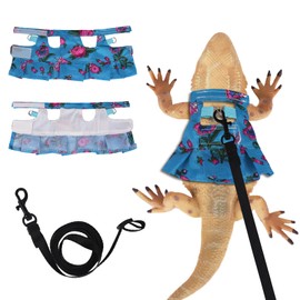 Beard Dragon Harness and Leash Skirts Set Adjustable Reptile Lizard Leash Rope Dresses Clothes Starter Kit Accessories for Small Animals Outdoor Walking Training (Blue)