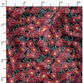 Soimoi Black Cotton Duck Fabric Peony and Ranunculus Floral Decor Fabric Printed BTY 58 Inch Wide