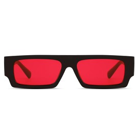 TruFabV Vintage Rectangle Sunglasses for Men Women 90s Retro Fashion Glasses Square Shades (Black/Red)