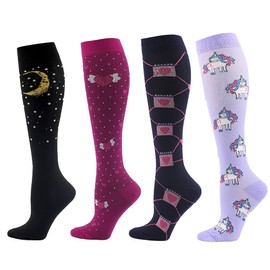 Linghe 4 Pairs Compression Socks for Men Women Compression Socks Support Stockings Thrombosis Stockings are the Best Support for Sports, Running, 03, L - XL