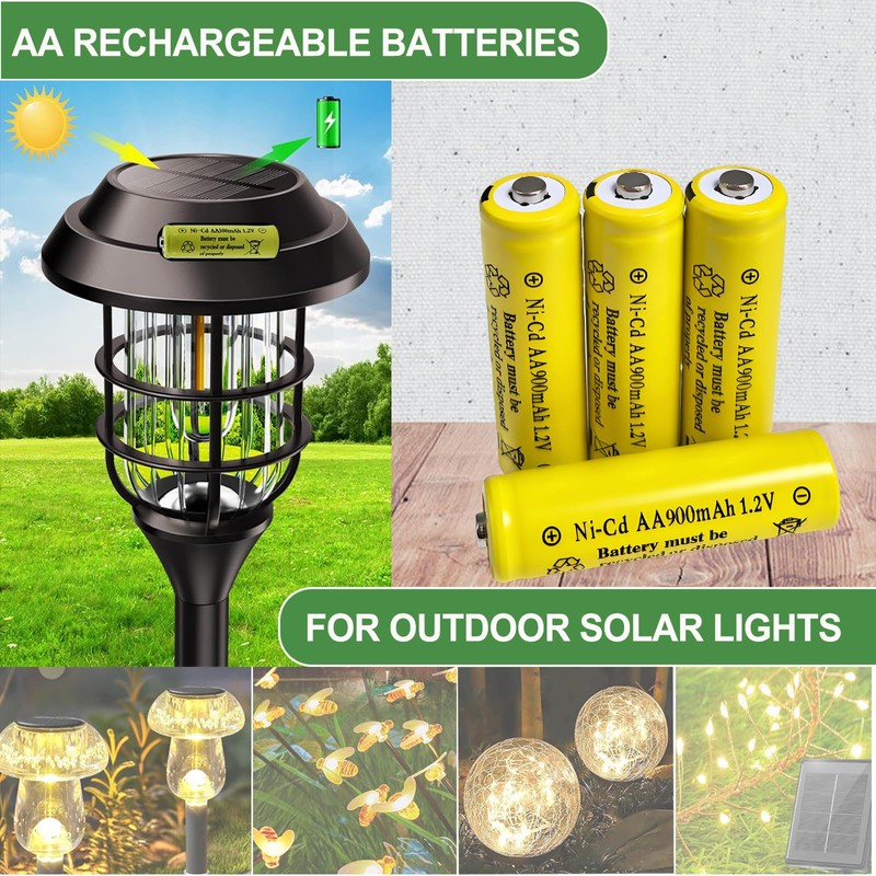 Ni-Cd AA 900mAh 1.2V Rechargeable Solar Light Batteries 4 PCS
