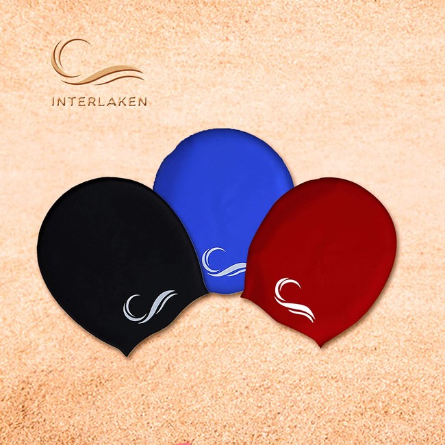 Silicone Swimming XL or L Cap Men Waterproof Black & Blue Swim Cap with Extra Pouch Youth and Children Pool Caps Ideal for Women Interlaken Long Hair Dreadlock Swim Cap