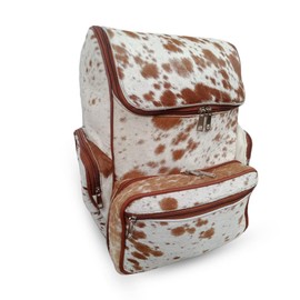 Cowhide Backpack Hair On | Fur Leather Diaper Backpack Rucksack/Knapsack Travel Shoulder Bag/Cow Skin Baby Bags (Salt Pepper Brown and White)