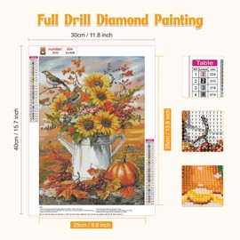 GHHKUD Diamond Painting Kits Autumn Sunflowers for Adults, DIY 5D Fall Diamond Painting, Full Drill Pumpkin Diamond Art Kits Art Pictures for Relaxation Gifts Home Wall Decor 30x40cm