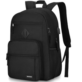 BIKROD Black Backpack for Men & Women - Lightweight School Backpack for Teenagers - Daypack with USB Charging Port for Laptop up to 15.6-17.3 Inch - Everyday and Travel Backpack with Organiser
