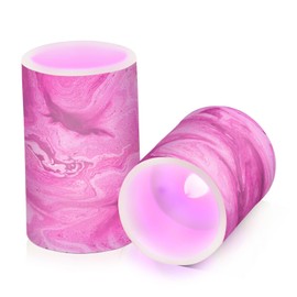 BOENLE Flickering Flameless Candles, Pink Fuchsia Marble LED Candles with Remote Timer, Set of 2 Battery Operated Candle for Valentine Wedding Birthday
