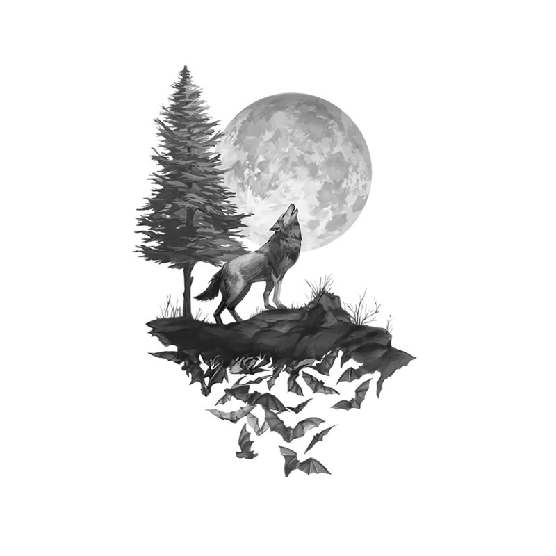 Runtoo Wolf Wall Decals Moon Wall Art Stickers Bedroom Living