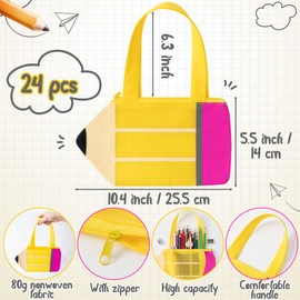 H1vojoxo Pencil Shaped Gift Bags - 24PCS Non Woven Gift Handbags with Zipper for Teacher Appreciation Gift Large Capacity Stationery Organizer for First Day Back to School Party Favor Classroom Decor