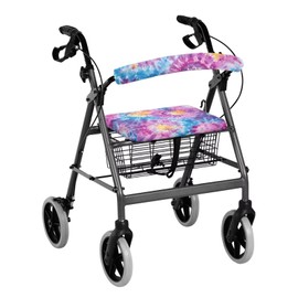 Uorisanigo Rollator Walker with Seat Cover Accessories Pink Tie-Dye Walkers for Seniors with Seat Gift Covers Soft Rollator Walker Seat and Backrest Covers Washable Walker Seat Covers for Ladies