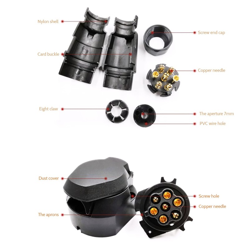 MOUNAY 7 Pin European Trailer Socket+Plug Tow Bar Connector Adapter