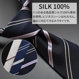 Michi Kolondon Brand Necktie, Made in Japan, 100% Silk, Regimen Stripe, Regular Size, Pattern A: Black