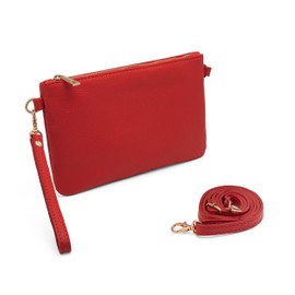 Mauro Pelletteria Women's Genuine Leather Clutch Bag - Handbag & Shoulder Bag - 100% Made in Italy - Removable Shoulder Strap & Handg, red