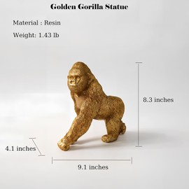 ZKSYLSM Gold Gorilla Statue, 8.3 Inch Resin Gorilla Figurine, Modern Animal Tabletop Sculpture for Home Decor, Shelf, Desk, Living Room, Office, Mantel and Console Table