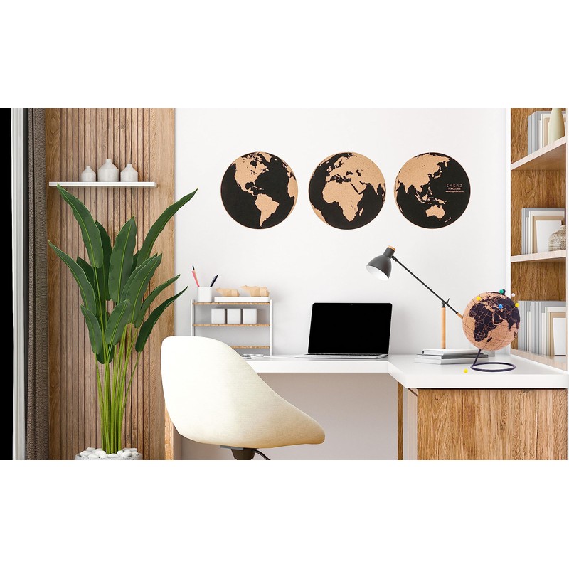 EXERZ 30cm World Map Notice Board 3 Pack Cork Memo