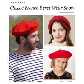AWAYTR Wool French Beret Hats - Solid Color Artist Beret Hat for Women and Kids (Red,Kids)