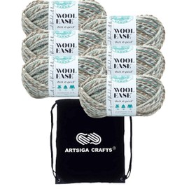 Lion Brand Wool Ease Thick & Quick Seaglass 640-542 (6-Skeins - Same Dye Lot) #6 S Bulky Acrylic-Wool Yarn for Crocheting and Knitting with Project Bag