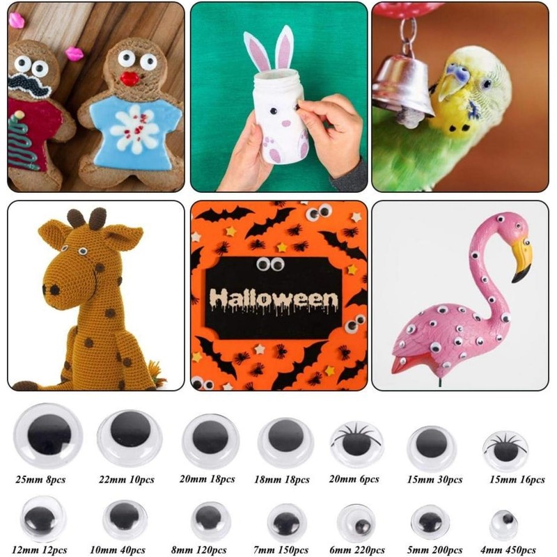 1298Pcs Wiggle Eyes con Autoadhesivo, 4-25mm Googly Wiggle Eyes Pegatinas