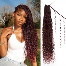 Boho Faux Locs Crochet Hair 24 Inch Goddess Locs 8 Packs Boho Soft Crochet Locs Hair with Curly Ends Pre-looped Long Bohemian River Locs Crochet Hair for Black Women(24Inch,T350)