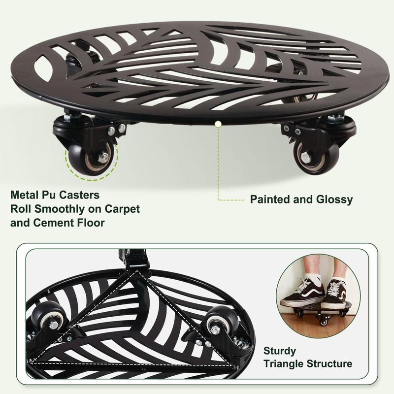 3 Packs Large Metal Plant Caddy with Wheels 13” Heavy-duty