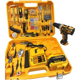 Tool Set - Tool Kit with Cordless Drill, 118 Piece Tool Box with Drill, Suitable for House Repair，home Tool Kits for Men & Women, Hand Drill Set Perfect, DIY Er, Handyman- (yellow)