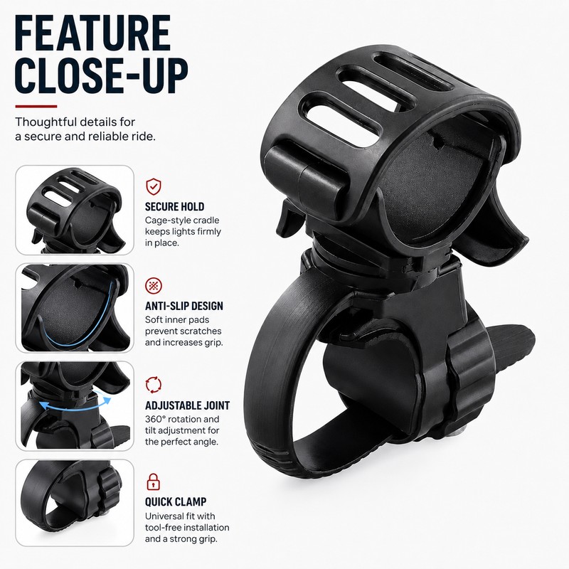 Bicycle Light Bracket for Cycling – 360° Adjustable Anti-Slip Flashlight