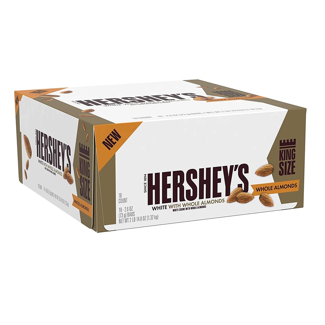 HERSHEY'S White Creme With Almonds Candy bar (18 Count of 2.6 oz Bars), 46.8