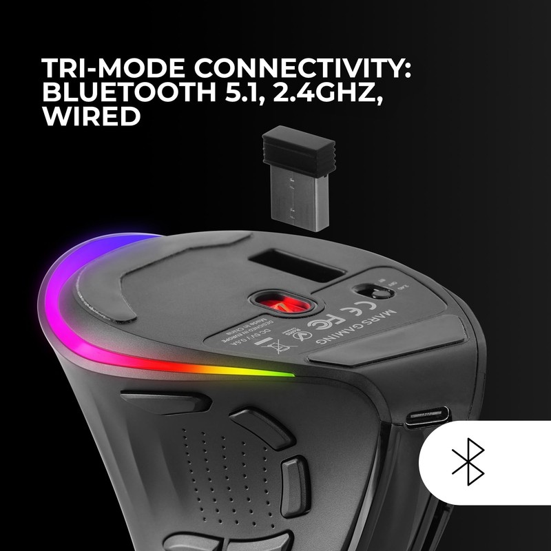 MARSGAMING MM-SK Wireless Vertical Gaming Mouse, Ergonomic RGB Chroma Lighting,