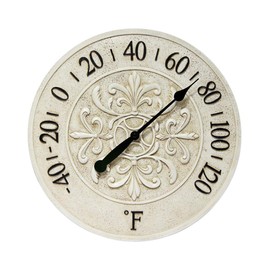 Blanc Fleur 15 inch Decorative Outdoor Thermometer for Garage, Patio, Backyard, Outdoor Wall, Fence Outdoor Thermometer Decorative Patio Thermometer Vintage Antique Aged White Ivory Easy to Read