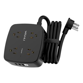 6 Ft Surge Protector Power Strip - 8 Widely Outlets with 4 USB Ports, 3 Side Outlet Extender with 6 Feet Extension Cord, Flat Plug, Wall Mount, Desk USB Charging Station, ETL,Black