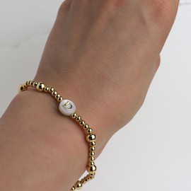 Agriajun Gold Beaded Initial L Friendship Stretch Stand Bracelets for Women Trendy Boho White Letter Name Stackable Beads Ball Friend Bracelet Fashion Jewelry Gift