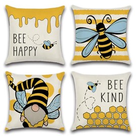 Ohok Set of 4 Outdoor Waterproof Cushion Covers, 45 x 45 cm, Polyester, Decorative Cushion Covers, Decorative Cushion Cover for Garden, Sofa, Couch, Bedroom, Living Room (Bee)