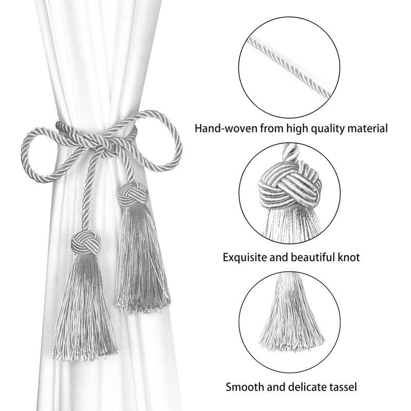BEL AVENIR 4 Pack Curtain Handmade Tiebacks Decorative Curtain Holdbacks