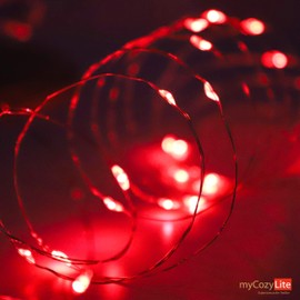 myCozyLite LED Fairy String Lights, Thin Copper Wire, 50 Bright Mini LED Red Lights, Waterproof, Battery Powered, 16Ft/5M, 2 Pack