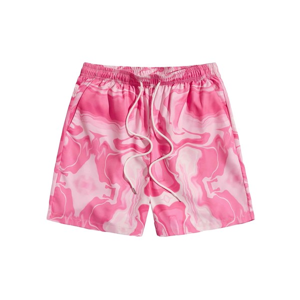 OYOANGLE Men's Graphic Print Drawstring Elastic Waist Shorts Casual Tie