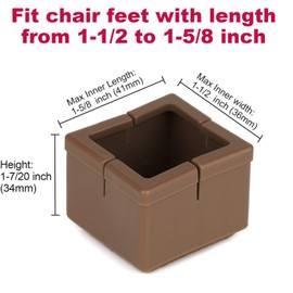 Chair Leg Floor Protectors 1.5" Chair Leg Caps 1-1/2 to 1-5/8 Inch Square Furniture Leg Caps Table Chair Feet Protectors with Felt Pads, Color Brown (16 Pack) (Fit 36mm-41mm)