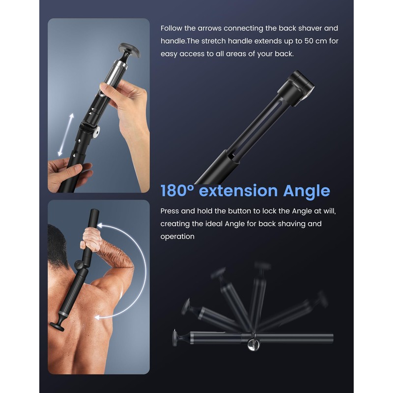 Back Shaver for Men with Extendable Long Handle, 3-in-1 Replaceable