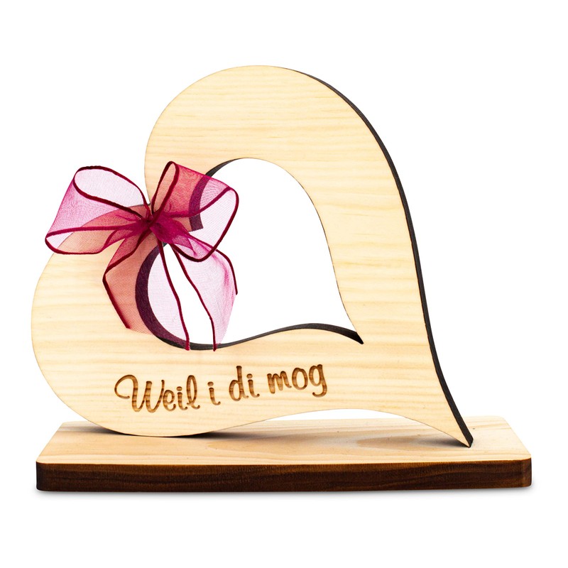 sagl.tirol holzmanufaktur Pine Heart with Purple Bow Weil i di