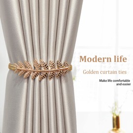 Curtain Tiebacks, Metal Leaves Curtain Holdbacks Adjustable Curtain Straps Curtain Clips for Home Bedroom Window Decoration (2 Pcs, Gold)