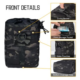 IDOGEAR Molle Dump Pouch Tactical Molle Pouches Foldable Drawstring Mag Pouches for Battle Belt Vest Plate Carrier Backpack Utility Folding Dump Pouch Waist Bag (camo Black)