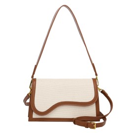 Travistar Small Crossbody Bags for Women Trendy PU Leather and Canvas Cross Body Bag Shoulder Bag Cross Body Purse Designer Satchel Handbags Clutch Purses Evening Bag with 2 Straps Brown