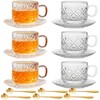 Atarvana 6 Pack Glass Tea Cups and Saucers Set with