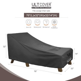 ULTCOVER Waterproof Patio Lounge Chair Cover Heavy Duty Outdoor Chaise Lounge Covers 2 Pack - 76L x 32W x 32H inch, Black