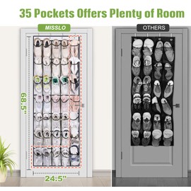 MISSLO 35 Clear Large Pockets Over The Door Shoe Organizer Sturdy Oxford Fabric Hanging Shoe Rack Closet Shoe Holder Hanger, White