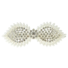 Sparkly Womens Girls Crystal Rhinestone Diamante Wedding Bridal Party Evening Ponytail Fine Hair Accessories Occasion Barrette Hairpin Grip French Metal Spring Clip Silver Tone Faux Pearl Bow Wings