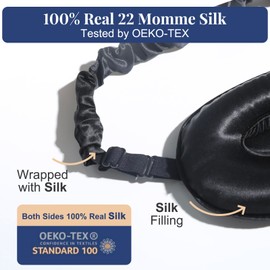 BeeVines 22 Momme Silk 3D Sleeping Mask 1 Pack, 100% Real Natural Pure Silk 3D Eye Mask with Adjustable Strap, 3D Weighted Eye Cover for Lash Extensions, Blackout Mulberry Silk Cover for Women (Black)