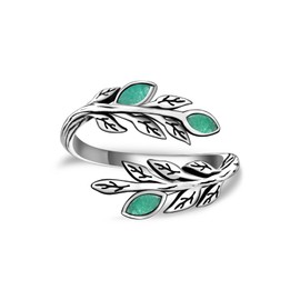 Green Aventurine Olive Leaf Ring - 925 Sterling Silver Peaceful Adjustable Nature leaves Wrap Ring Olive Jewelry Gifts for Women Wedding Engagement, Sterling Silver, Aventurine