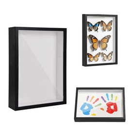 3D Picture Frame for Filling, Deep Woods up to 3 cm, Deep Picture Frame for Filling Objects, Flowers, Wedding Gift or Memorabilia, 21 x 29.7 cm, Black